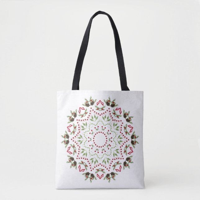 Tote Bag Noël Fête Mandala Elégante Personnalité Florale (Devant)