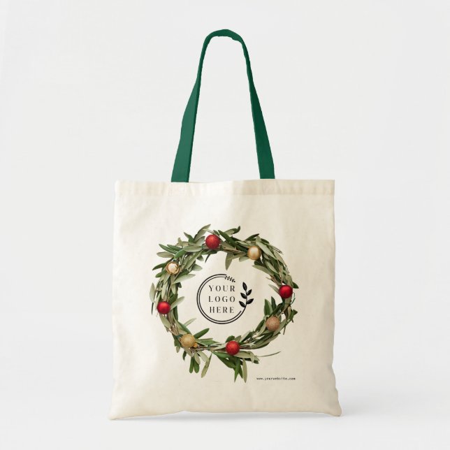 Tote Bag Noël Floral Wreath Custom Company Logo Budget (Devant)