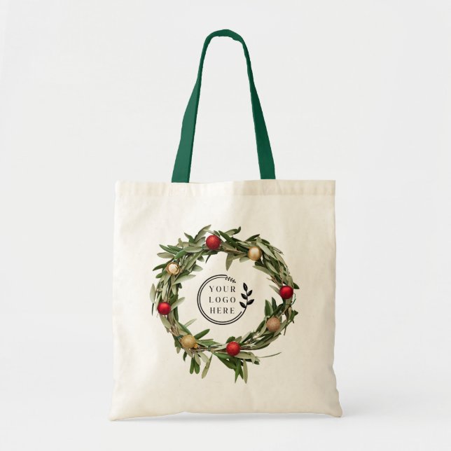 Tote Bag Noël Floral Wreath Custom Company Logo Budget (Devant)