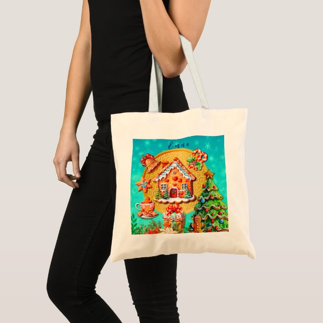 Tote Bag Noël Gingerbread Candy House et Nouvel An (Devant (produit))