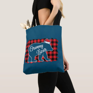 Tote Bag Noël Grammy Ours Noël Rouge Plaid Buffle