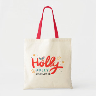 Tote Bag Noël Holly Jolly Fun Winter Nom personnalisé