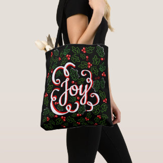 Tote Bag Noël Joie Flouritures Holly Berries & Feuilles