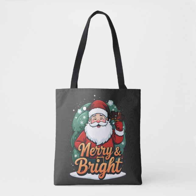 Tote Bag Noël - "Joyeux et brillant Père Noël" (Devant)