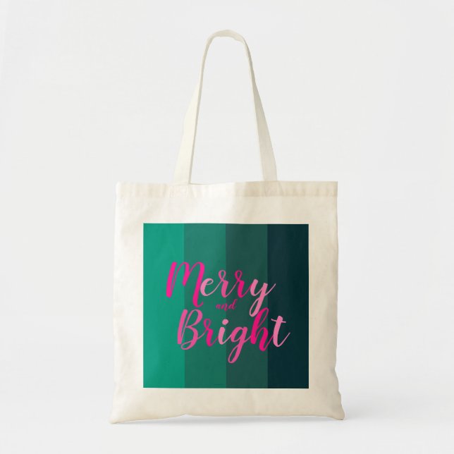 Tote Bag Noël Joyeux et rose vert clair (Devant)
