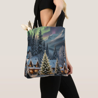 Tote Bag Noël Magique, Village de Montagne, Lumières Polair
