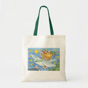 Tote Bag Noël mignon avec lapin comme Père Noël sur Hibou
