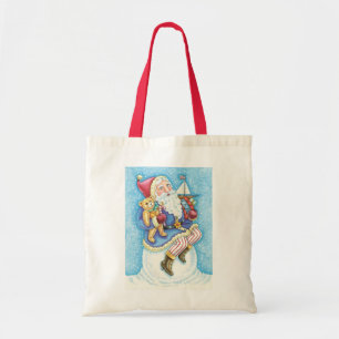 Tote Bag Noël mignon, le Père Noël sur Snowball avec jouets