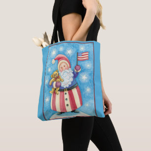 Tote Bag Noël mignon, Père Noël patriotique avec drapeau