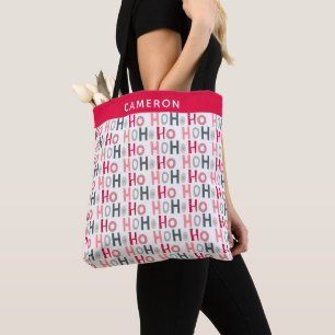 Tote Bag Noël mignon rouge gris HO HO Personnalisé