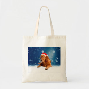 Tote Bag Noël Mignonne Golden Retriever Chien Santa Hat Nei