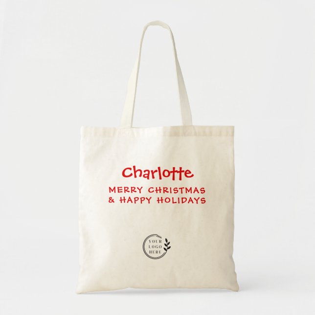 Tote Bag Noël Nom personnalisé Entreprise Logo Budget Affai (Devant)