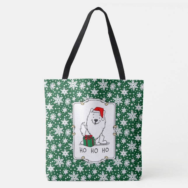 Tote Bag Noël Père Noël American Eskimo Chien HO HO HO Mign (Devant)