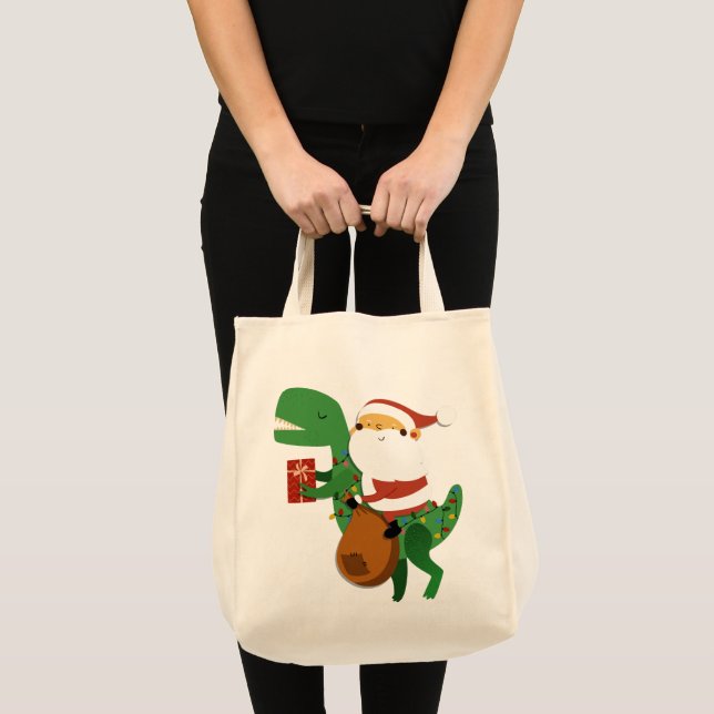 Tote Bag Noël Père Noël T-rex Dinosaur Sleigh (Devant (produit))