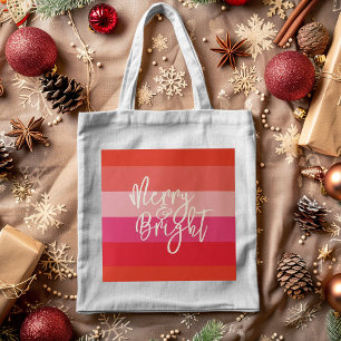 Tote Bag Noël Red Stripes Joyeux et Lumineux vacances