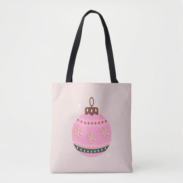 Tote Bag Noël Rétro Vacances rose Bauble (Devant)