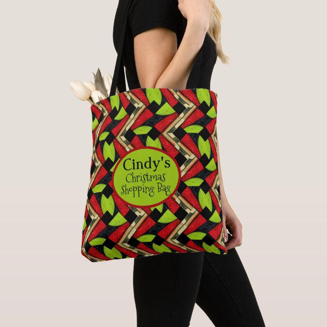 Tote Bag Noël rouge et vert personnalisé (De près)