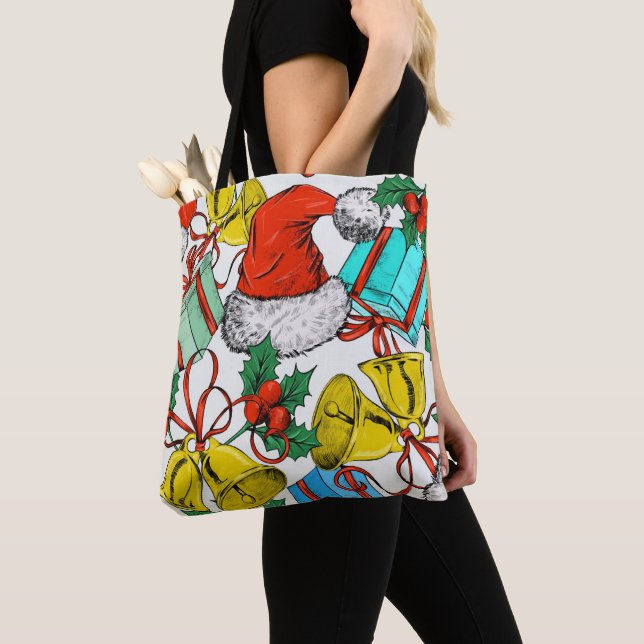 Tote Bag Noël Rouge Vert Bleu Vacances (De près)