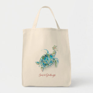 Tote Bag Noël Tortue de mer Aquarelle Mer & Salutations
