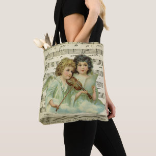 Tote Bag Noël Vintage, Anges Victoriens Musique Violon