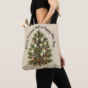 Tote Bag Noël vintage, arbre victorien décoré