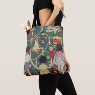 Tote Bag Noël vintage autour d'un arbre décoré
