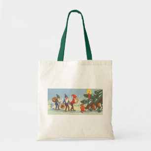 Tote Bag Noël vintage, elfes dans la forêt de neige hiver