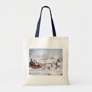 Tote Bag Noël vintage, La route d'hiver, Cheval de trait de