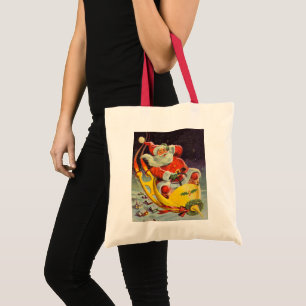 Tote Bag Noël vintage, le Père Noël dans un vaisseau spatia