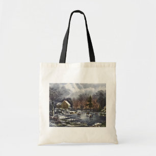 Tote Bag Noël vintage, Patineurs de début d'hiver sur un ét