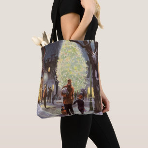 Tote Bag Noël Vintage, Père faisant des achats avec les enf