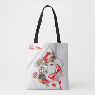 Tote Bag Noël vintage, Père Noël avec Canneberges