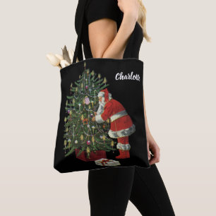 Tote Bag Noël vintage, Père Noël avec des cadeaux
