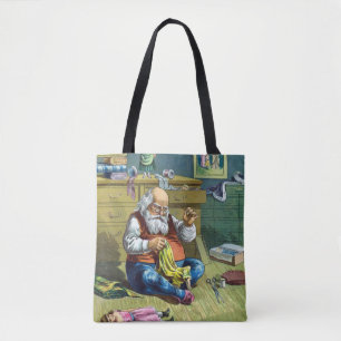 Tote Bag Noël Vintage, Père Noël Fabriquant Des Poupées De 