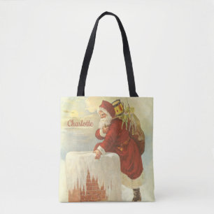Tote Bag Noël Vintage Père Noël victorien à Chimney