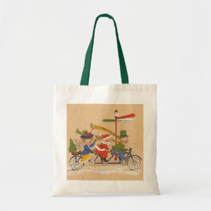 Tote Bag Noël vintage, Père Noël victorien à vélo