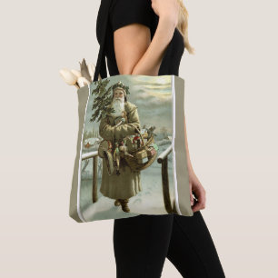 Tote Bag Noël vintage, Père Noël victorien avec jouets