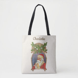 Tote Bag Noël vintage, Père Noël victorien avec tuyau