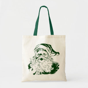Tote Bag Noël Vintage, Retro Jolly Santa Claus, Vert