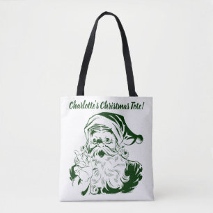 Tote Bag Noël Vintage, Retro Jolly Santa Claus, Vert