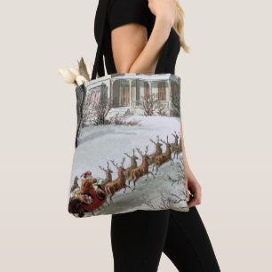 Tote Bag Noël vintage, Saint Nicolas avec rennes