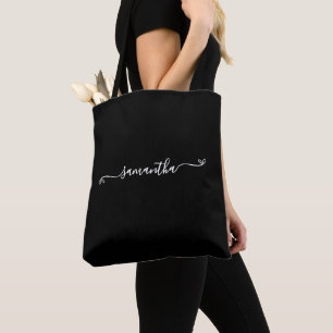 Tote Bag Nœud Mignon Noir et Blanc Signature Nom