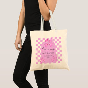 Tote Bag Nœuds à pois roses gingham carreaux baby shower