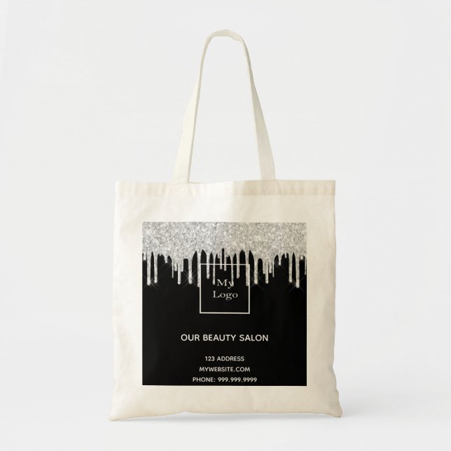 Tote Bag Noir argent parties scintillant logo d'entreprise  (Devant)