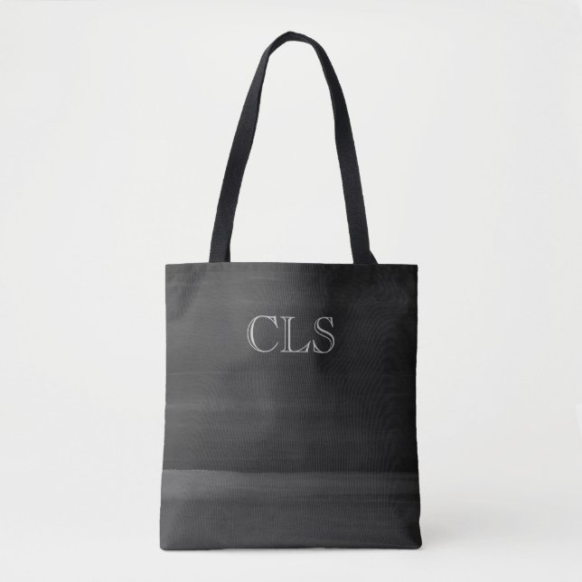 Tote Bag Noir avec Aquarelle Grise Brosses Initiales (Devant)