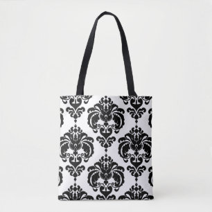 Tote Bag Noir & Blanc Damask Chic Moderne Motif élégant