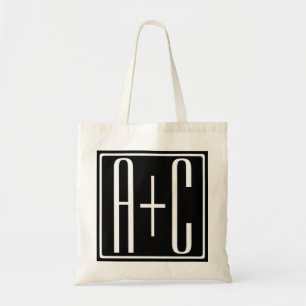Tote Bag Noir & Blanc   Initiales de couple