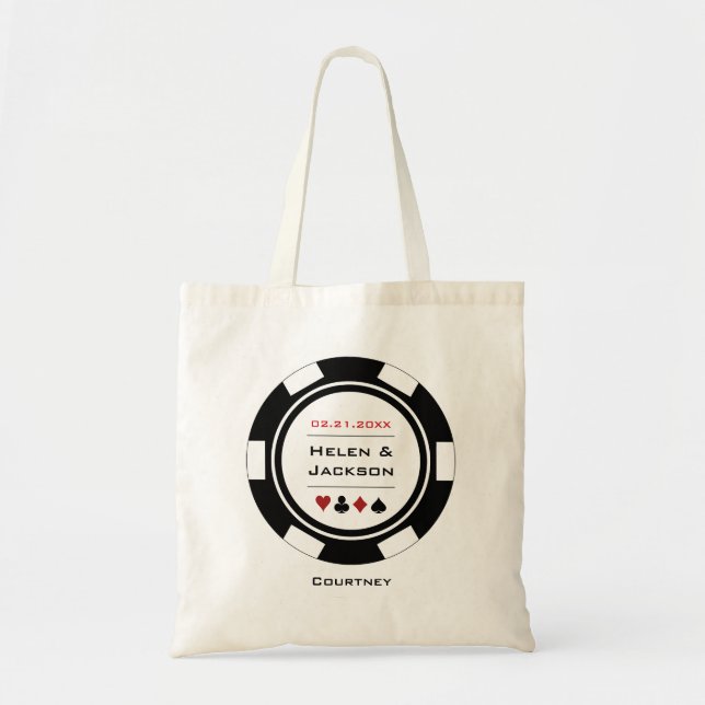 Tote Bag Noir & Blanc Poker Nom de la puce Casino Mariage (Devant)