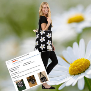 Tote Bag Noir Blanc Simple Daisy Or Monogramme