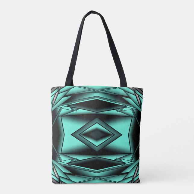 Tote Bag Noir Blanc Turquoise Ombre Art Abstrait moderne (Dos)